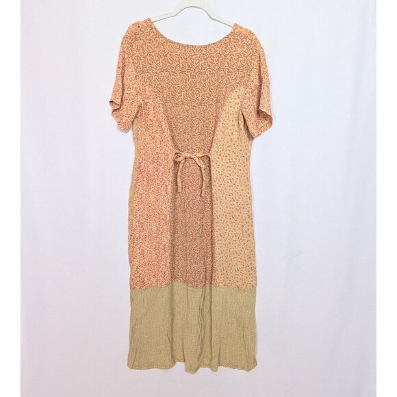 Vintage 90 Y2K Scared Threads XL Midi Dress Patchwork Floral Tie Back Bohemian - Picture 2 of 11